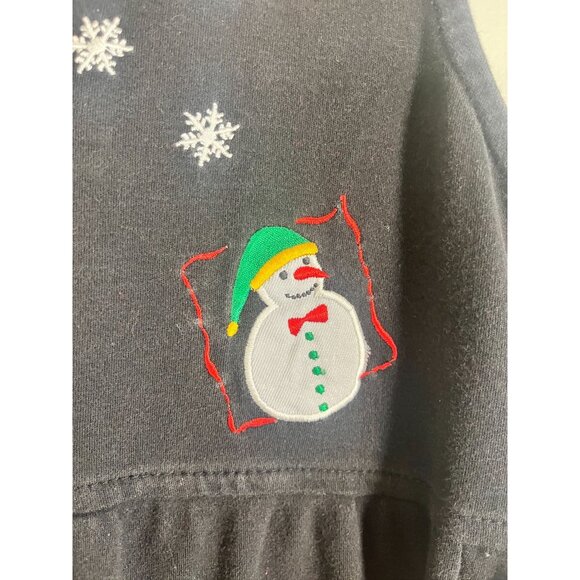 Vintage Christmas Tank Maxi Dress Snowman PL Black Festive Holiday Classic 80s - Picture 5 of 11